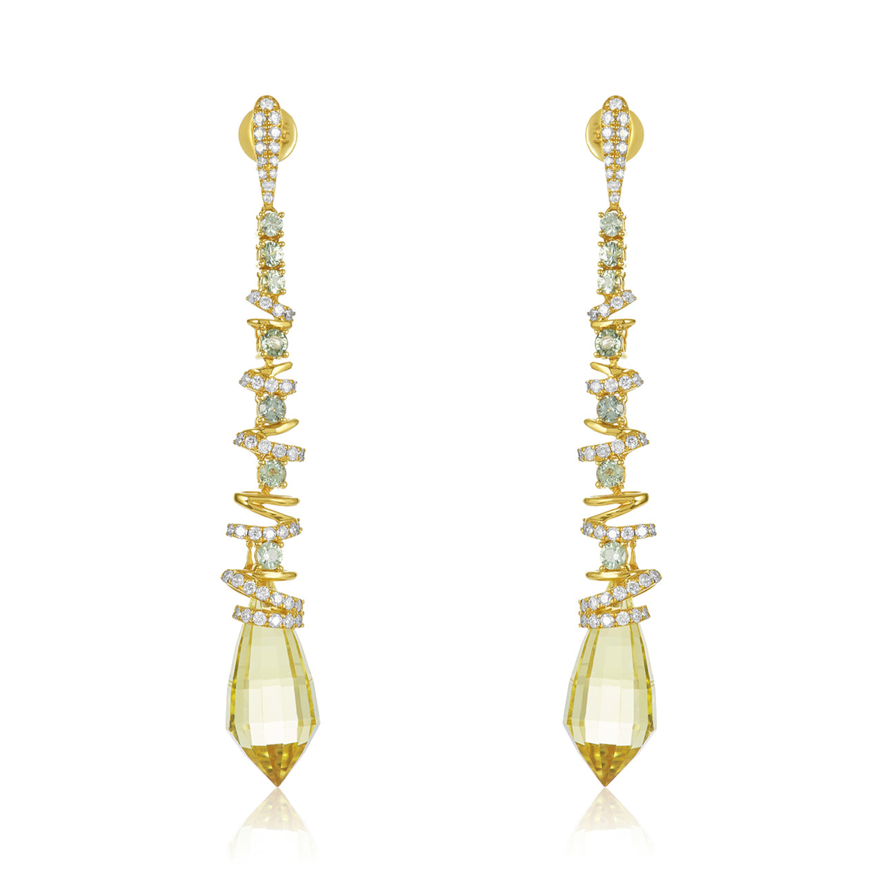 Spiral Lemon Topaz & Diamond Earrings