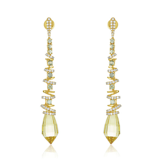 Spiral Lemon Topaz & Diamond Earrings