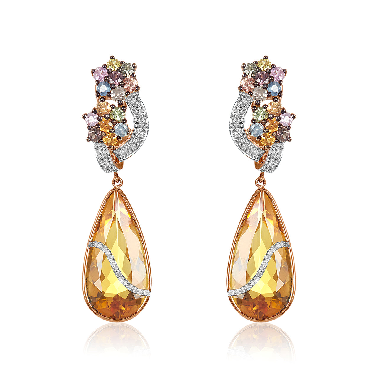 Multi Sapphire, Citrine & Diamond Earring