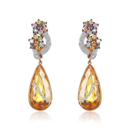 Multi Sapphire, Citrine & Diamond Earring