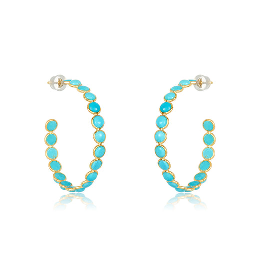 18 Karat Turquoise Hoop Earrings