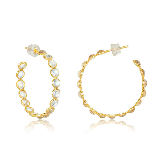 18 Karat Moonstone Hoop Earrings