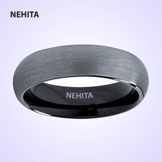 Nehiita Edge Brushed Matte Finish Silver Tungsten Ring