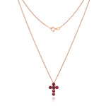 Load image into Gallery viewer, Nehita Mini Rose Gold Garnet Cross