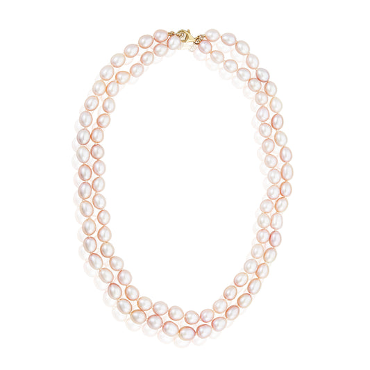 Nehita Double Layer Natural Rice Pink Pearl Necklace