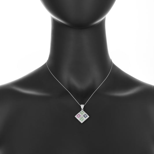 Quad Amethyst & Diamond Gemstone Pendant