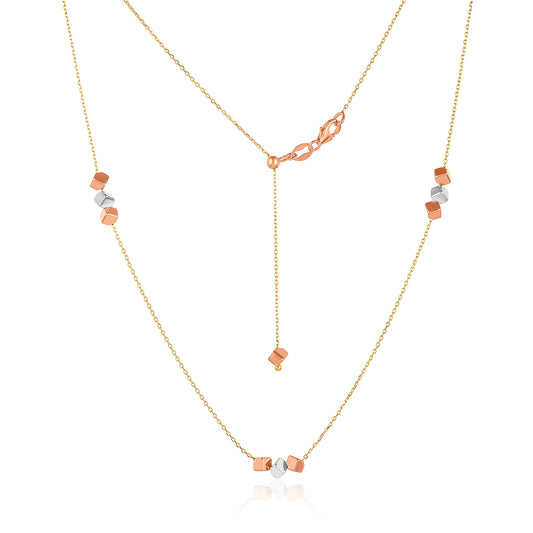 Tri-Gold Box Chain Necklace