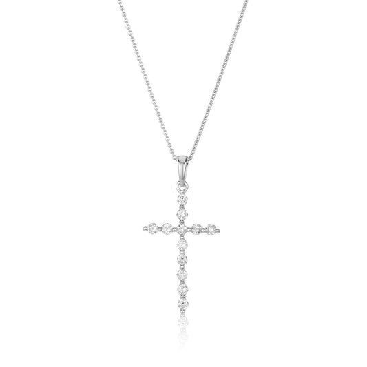 18k White Gold Diamond Cross Pendant