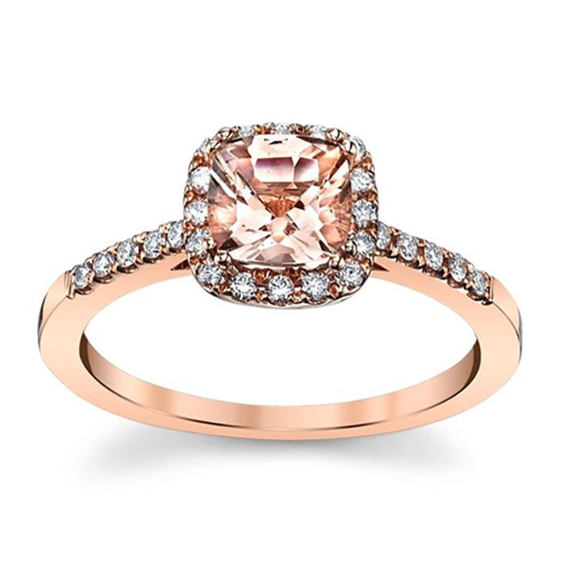 Cushion Cut Morganite Halo Engagement Ring – Nehita Jewelry