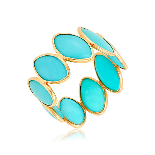 Eternity Turquoise Cabochon Coral Ring