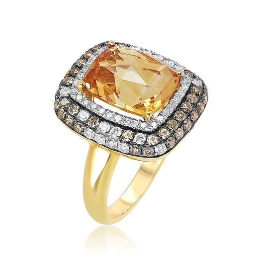 18kt Citrine White and Champagne Diamond Ring