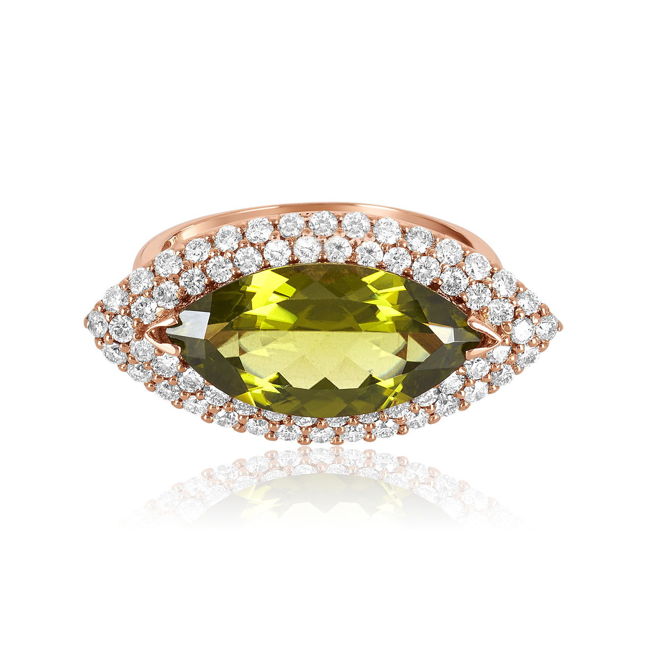 Marquise Shaped Peridot & Diamond Ring