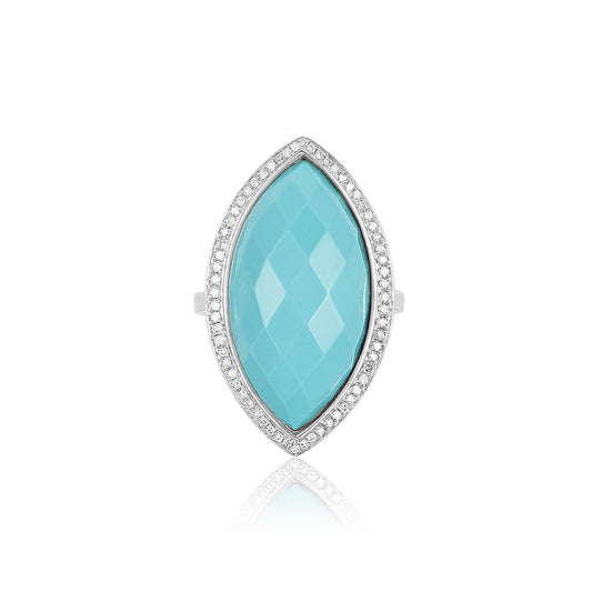 Blue Coral & Diamond Ring