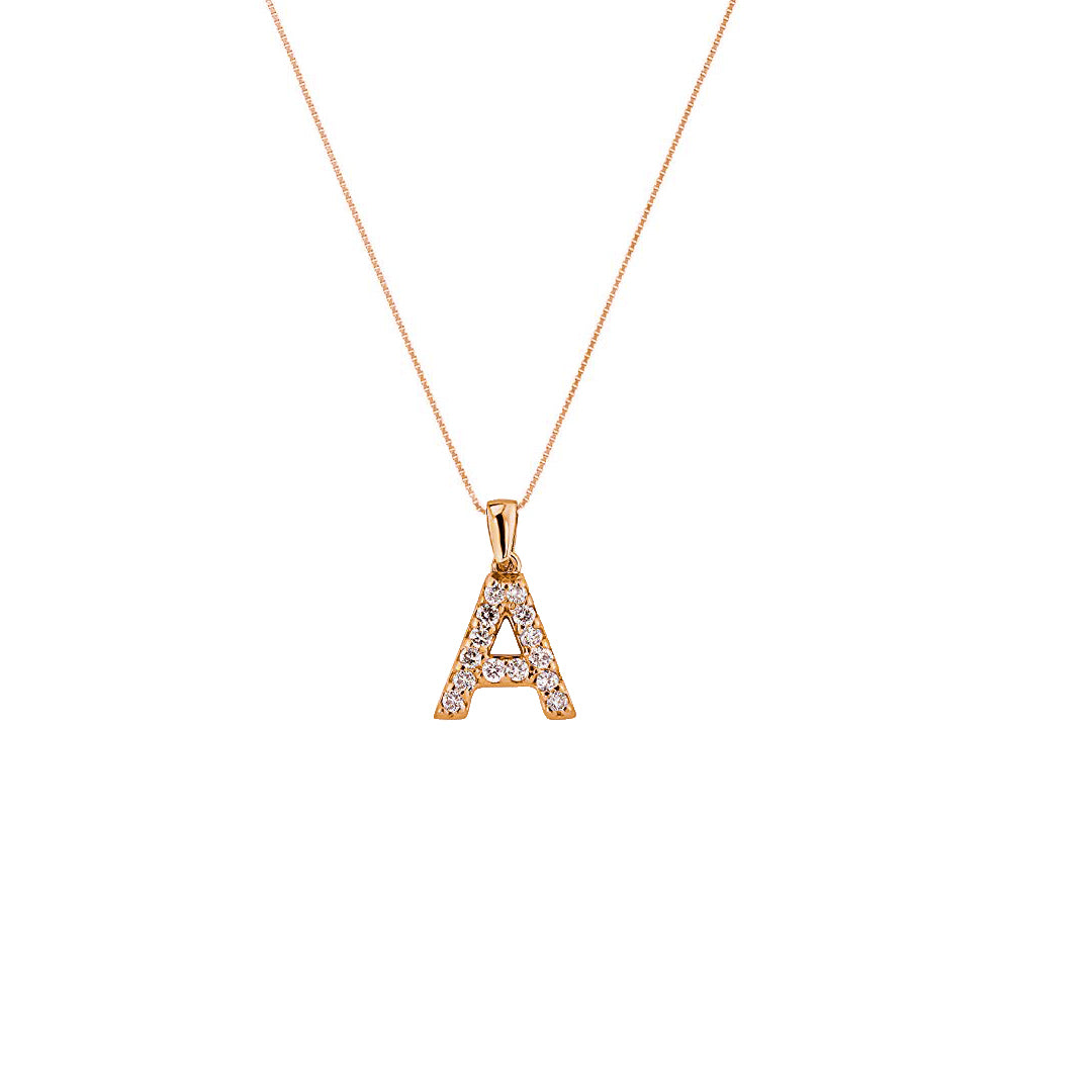 Rose Gold 18k A Initial Diamond Necklace