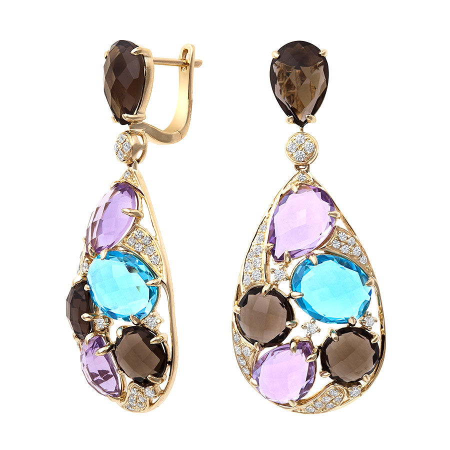 Confetti Tear-Drop Shaped Multi-Gemstone Earring