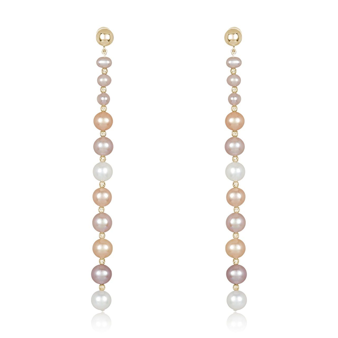 Nehita Yellow Gold Graduating Pastel Pearl Earrings