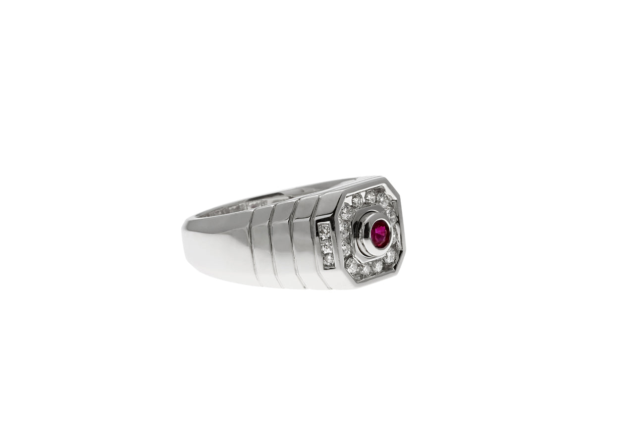 Grooved Shank Red Sapphire & Diamond Ring