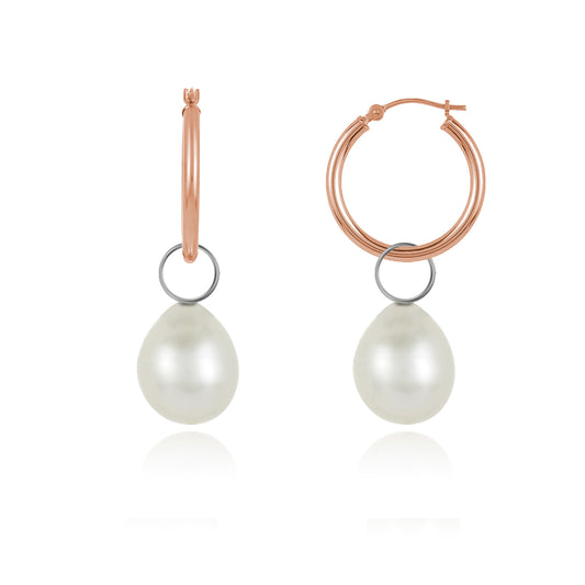 Two-In-On Rose Gold Pearl Charm Hoop Earrings