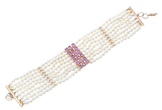 Pink Sapphire Pearl Bracelet