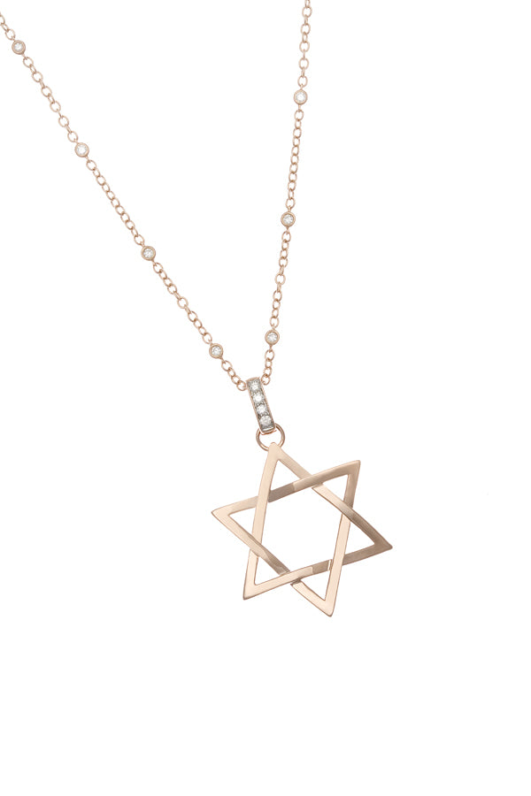Diamond Rose Gold Star Of David Pendant