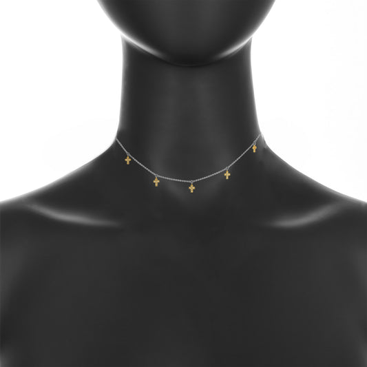 Five Mini Cross Charm Necklace ~ Rose Gold