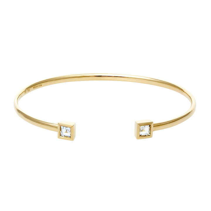 Yellow Gold White Topaz Cuff Bangle