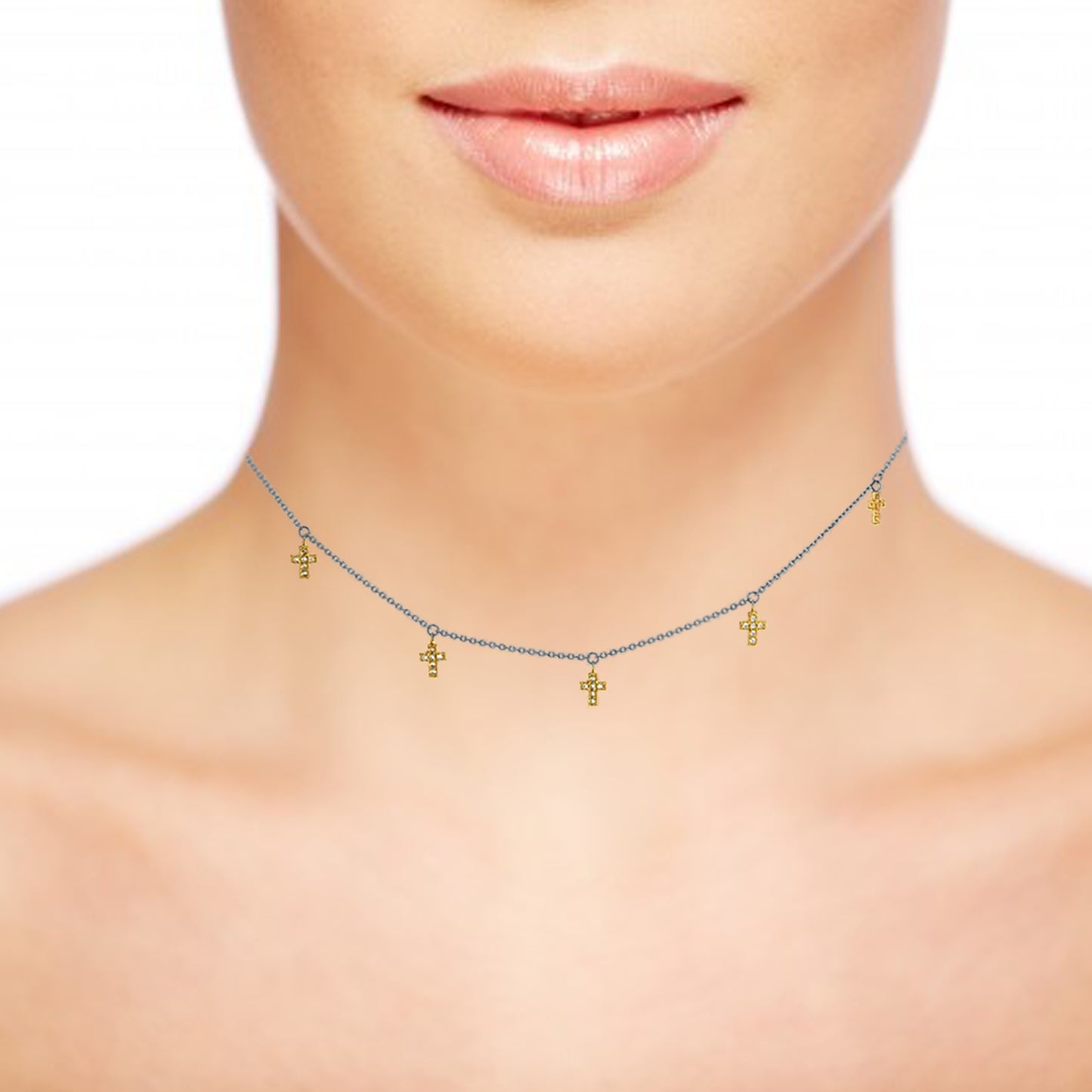 Five Mini Cross Charm Necklace ~ Rose Gold