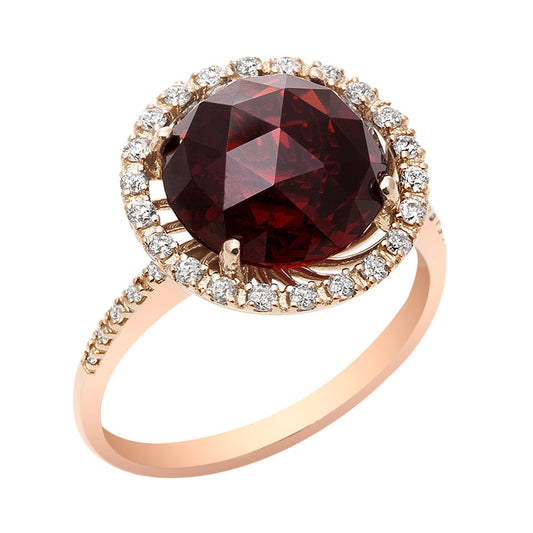 Round Garnet & Diamond Ring