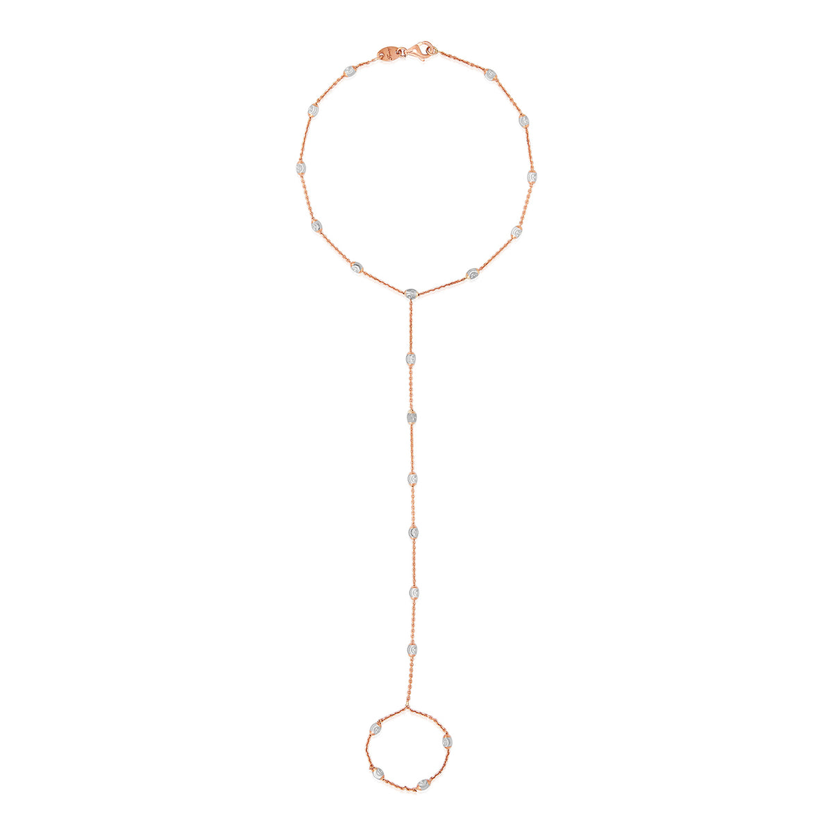 Nehita finger hand chain ~ rose gold & white gold balls