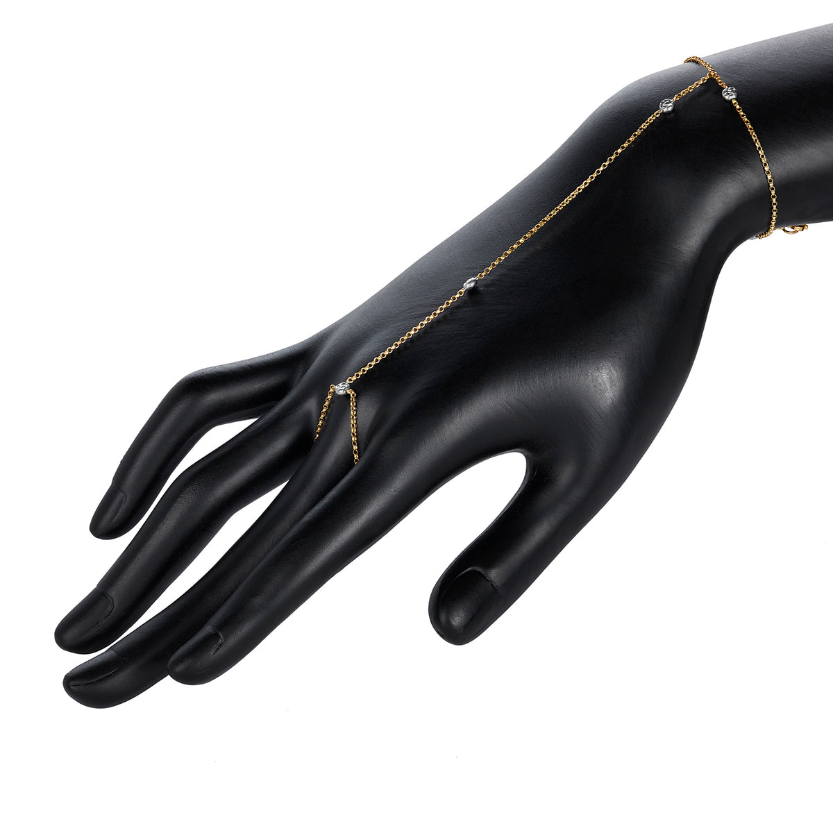Nehita finger hand chain ~ yellow gold & white gold balls