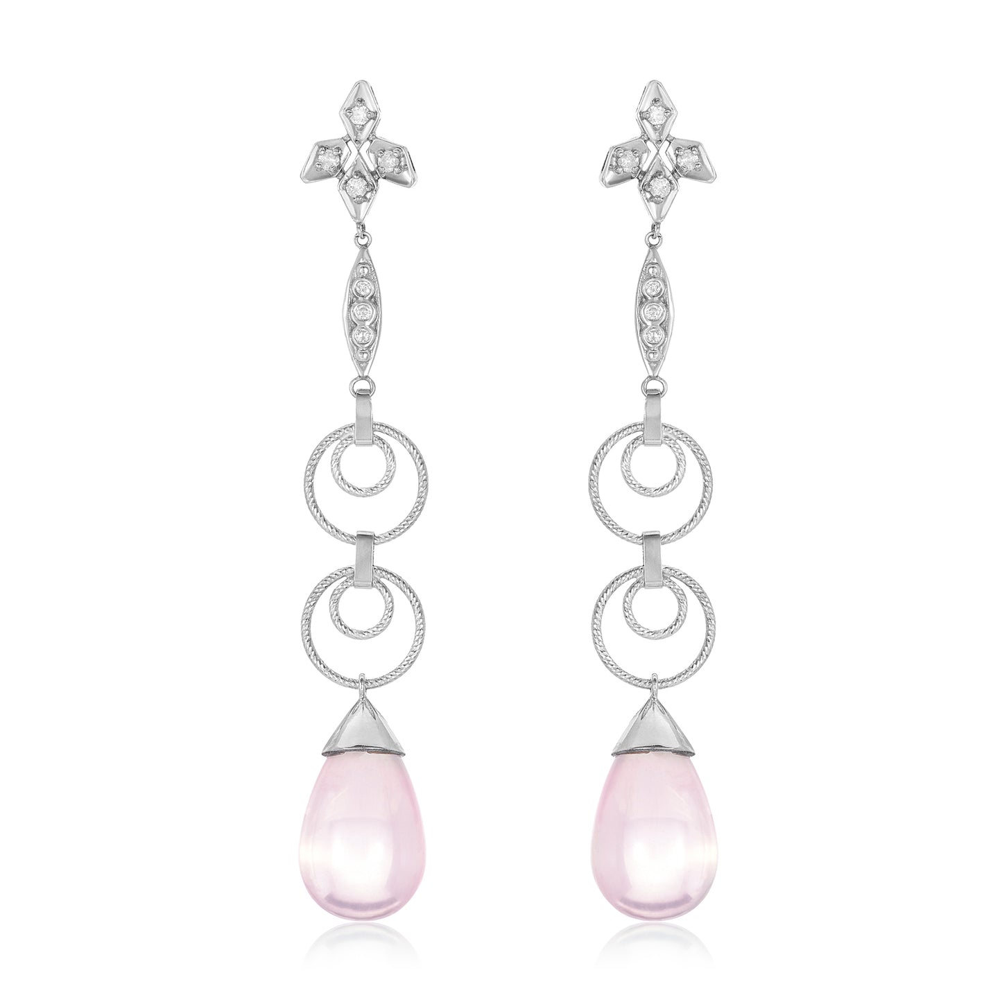 Nehita Diamond & Pink Chalcedony Drop Earring