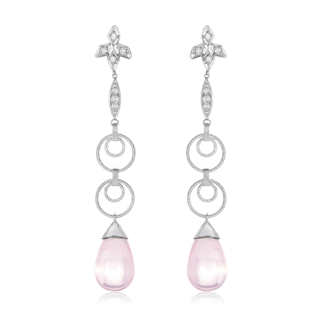 Nehita Diamond & Pink Chalcedony Drop Earring
