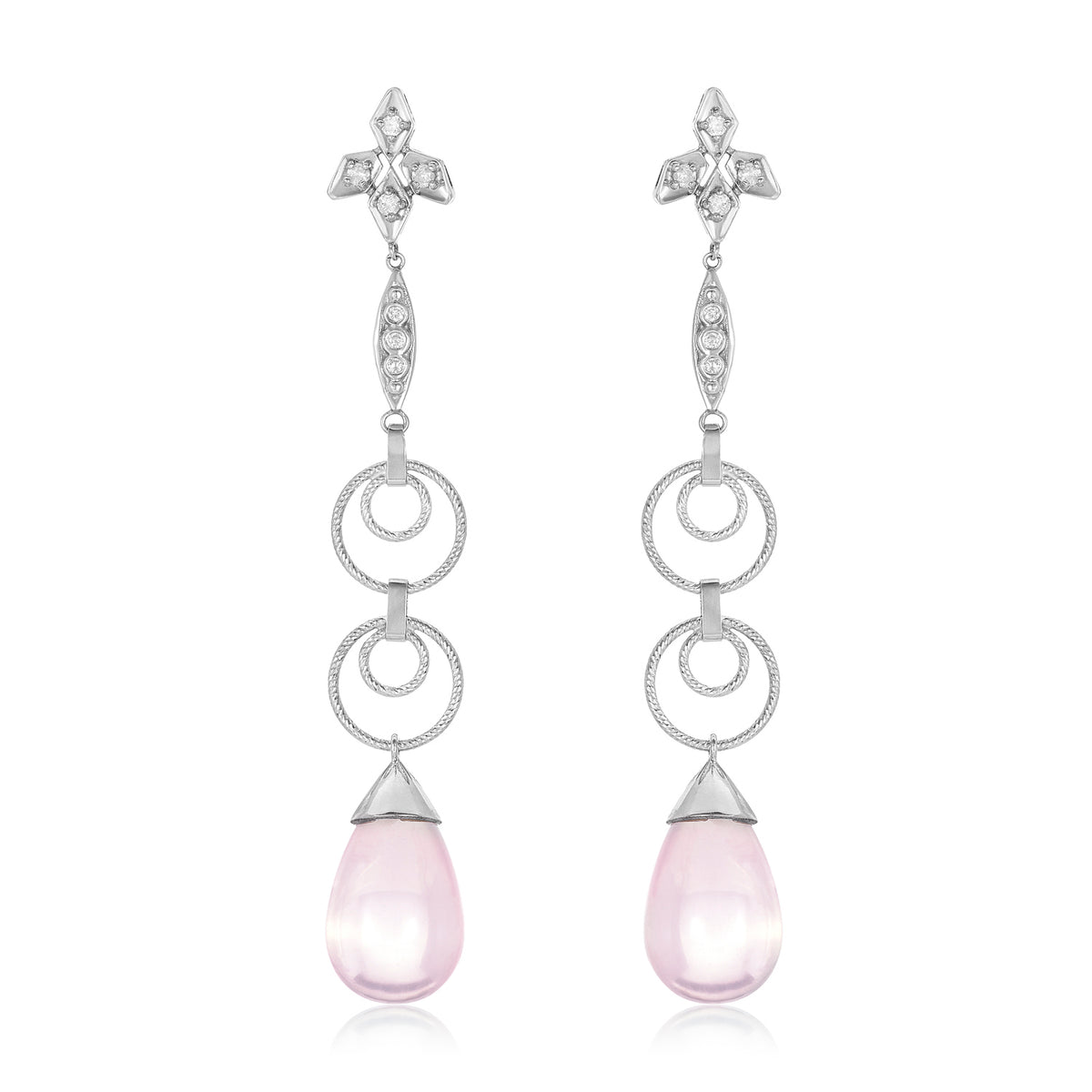 Nehita diamond & pink chalcedony drop earring