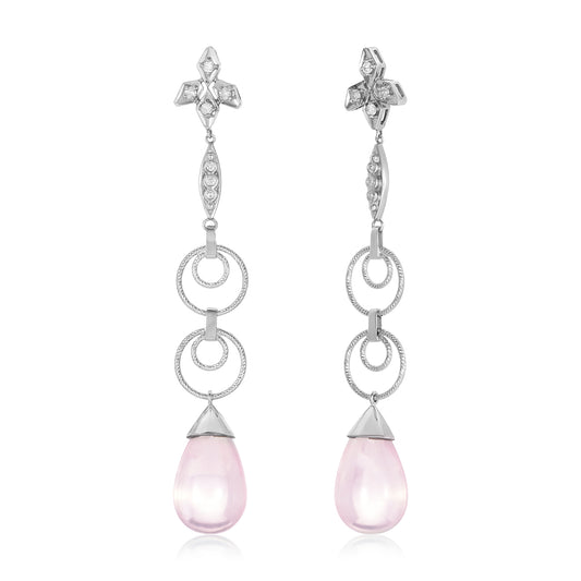 Nehita Diamond & Pink Chalcedony Drop Earring