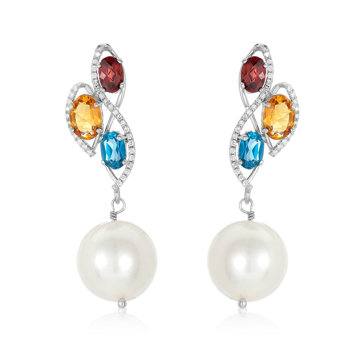 Triple gemstone pearl necklace