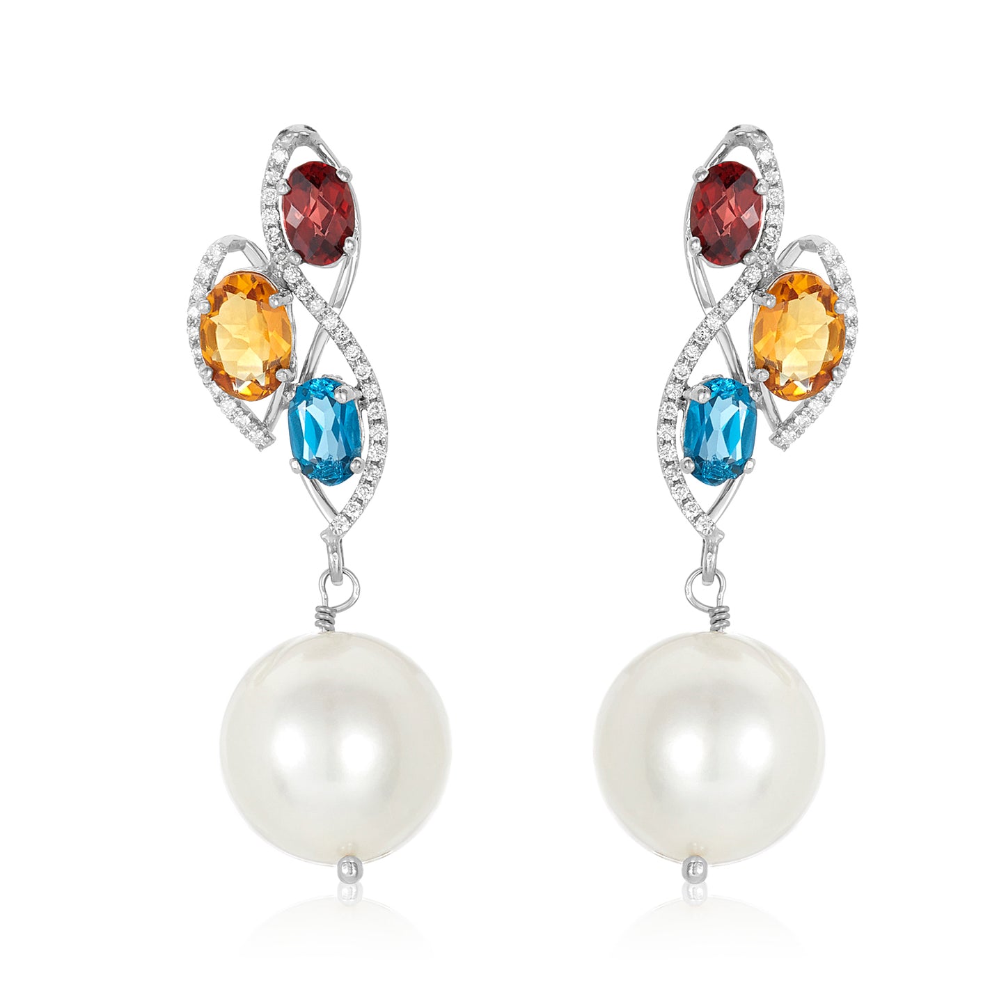 Triple Gemstone Pearl Earrings