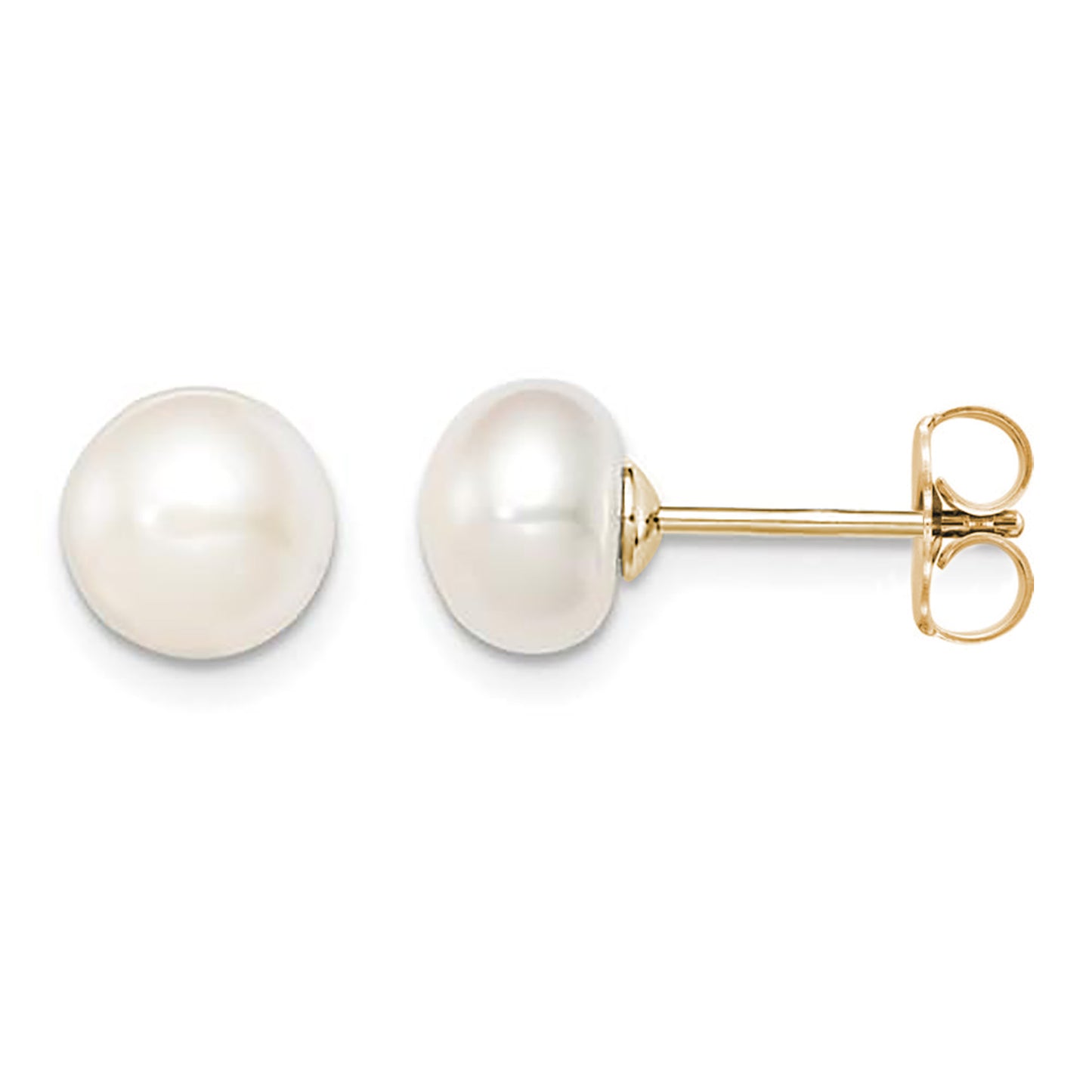 8mm Button Fresh-Water Pearl Stud  Earring - White Gold