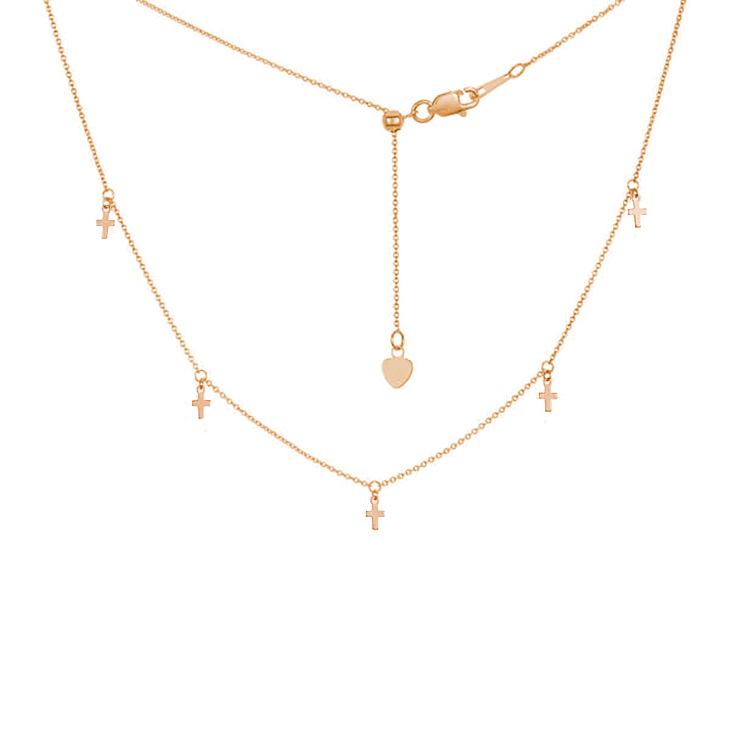 Five Mini Cross Charm Necklace ~ Rose Gold