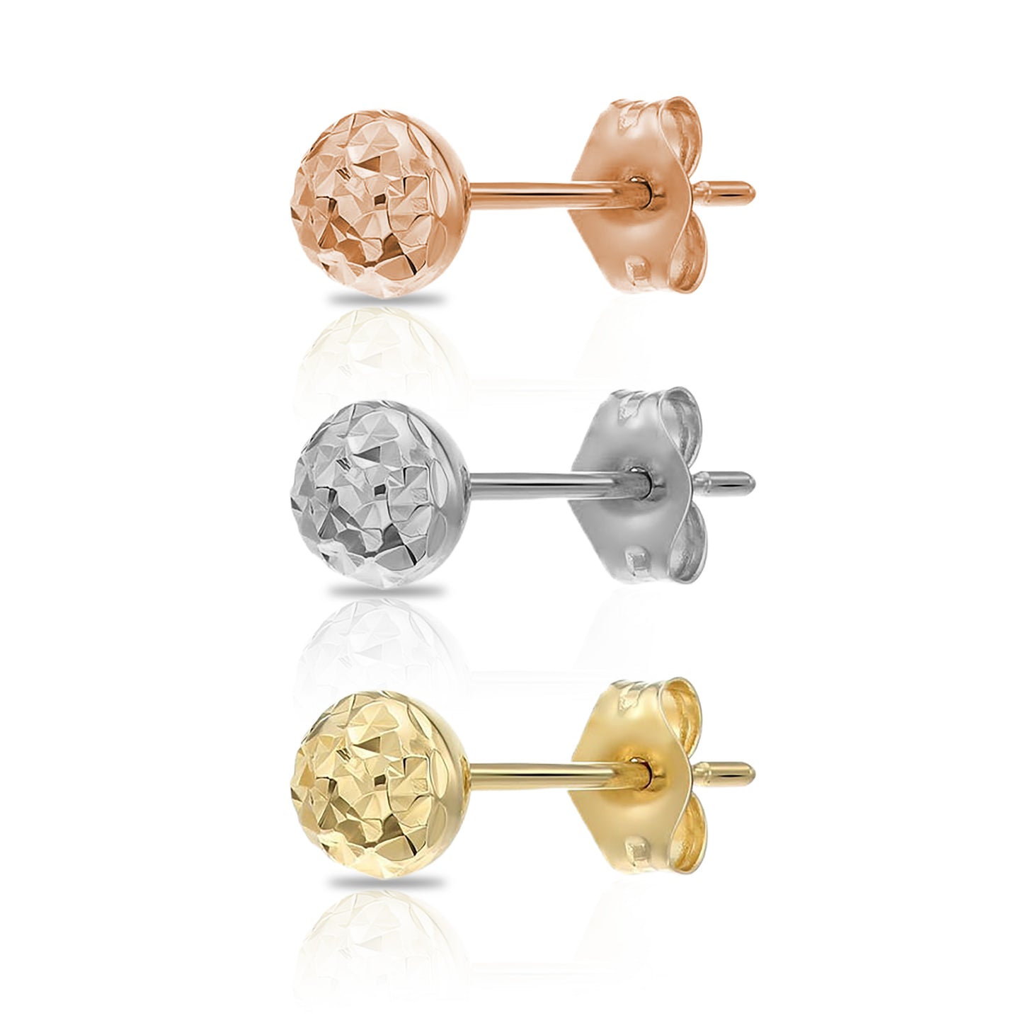 8mm Yellow Gold Diamond-Cut Stud Earrings