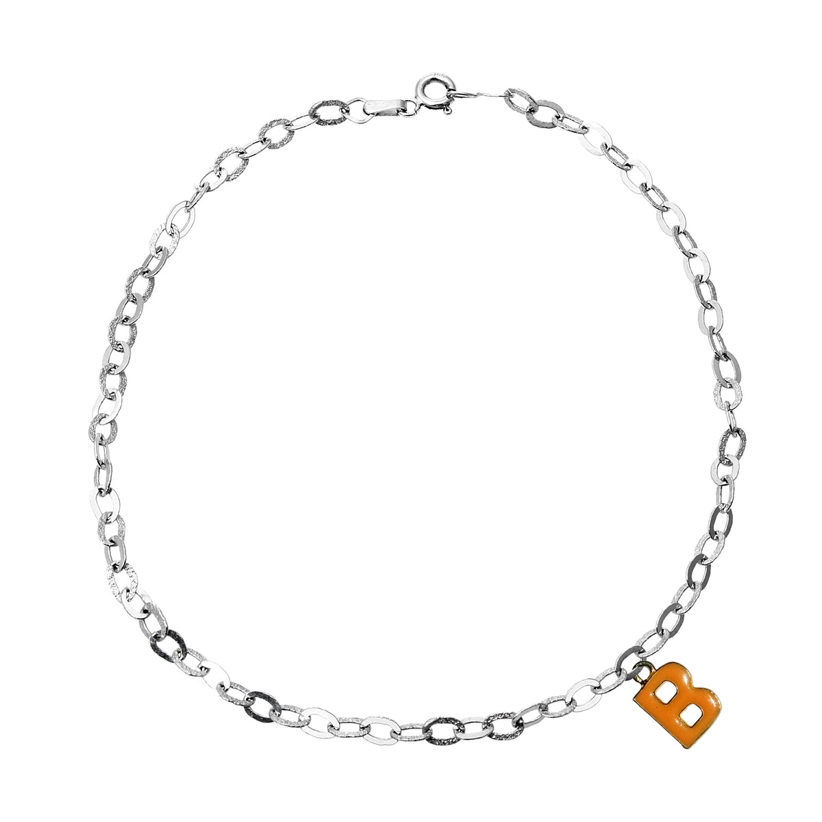 White gold b charm anklet