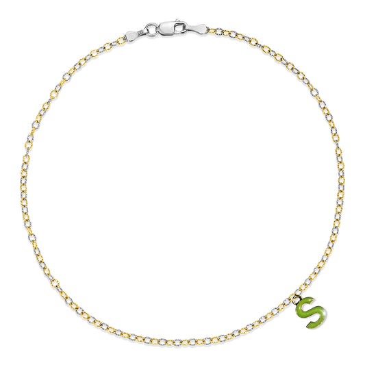 Two Tone Gold S Charm Anklet