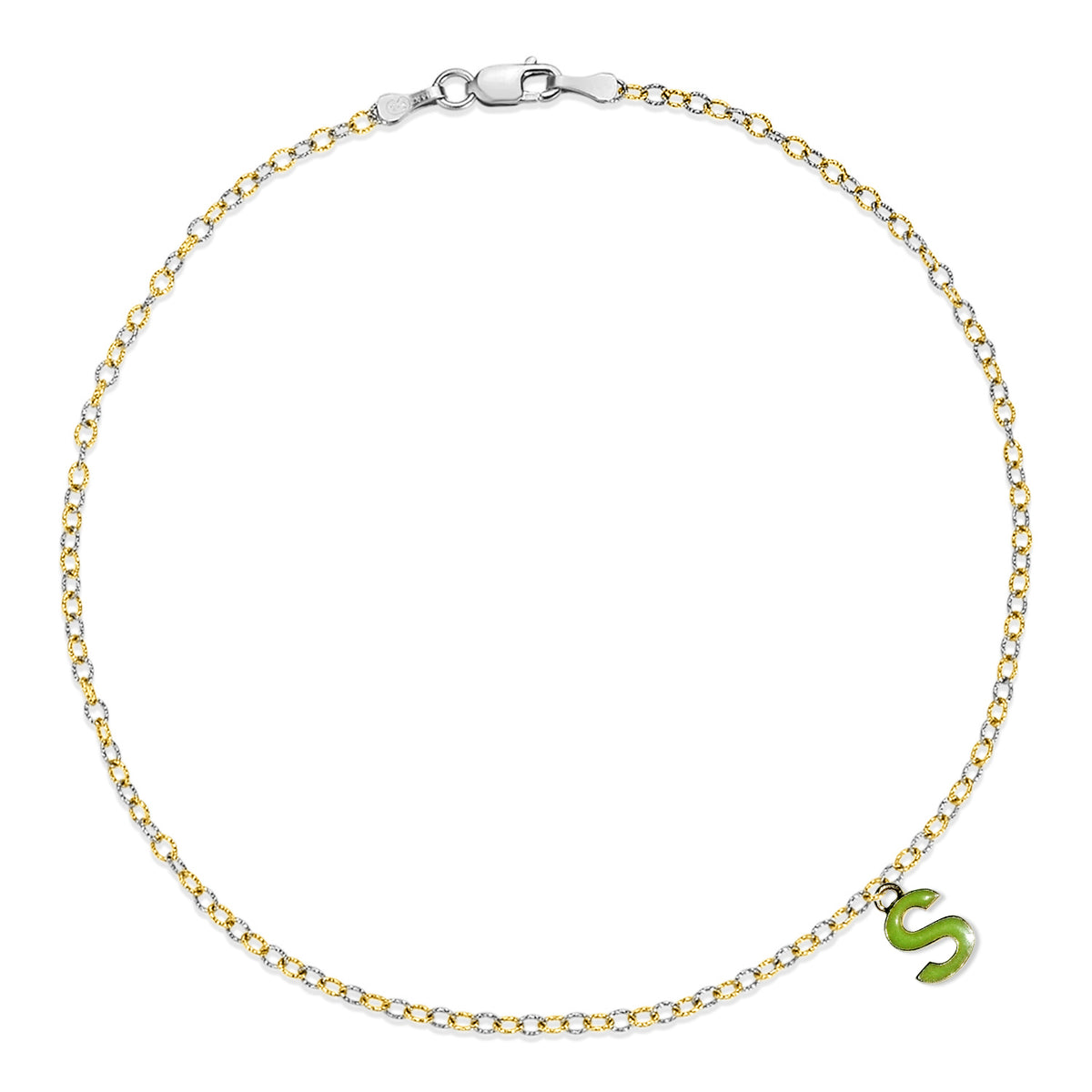 Two tone gold s charm anklet