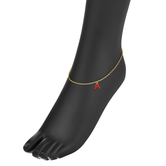 Yellow Gold A Charm Anklet