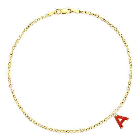 Yellow Gold A Charm Anklet