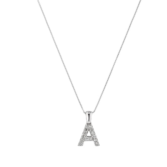 White Gold A Initial Diamond Necklace