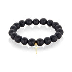 Load image into Gallery viewer, 14 Karat Cross Charm Faceted Black Onyx Bracelet

