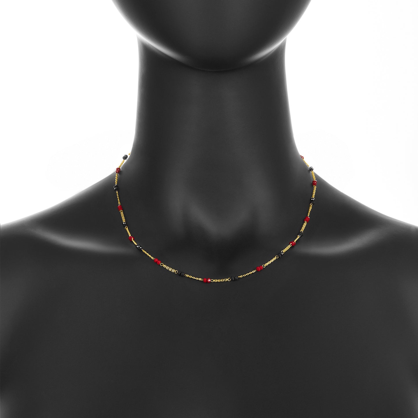 14k Onyx & Red Crystal Necklace