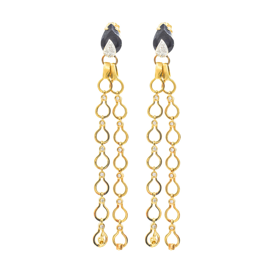 Nehita Double Drape Diamond & Onyx Earrings