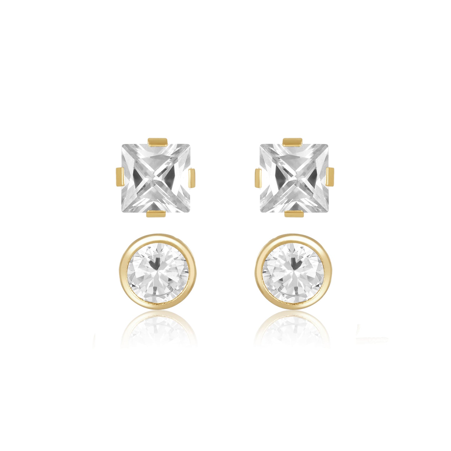 Twin Studs ~ Square & Round Stud Earrings