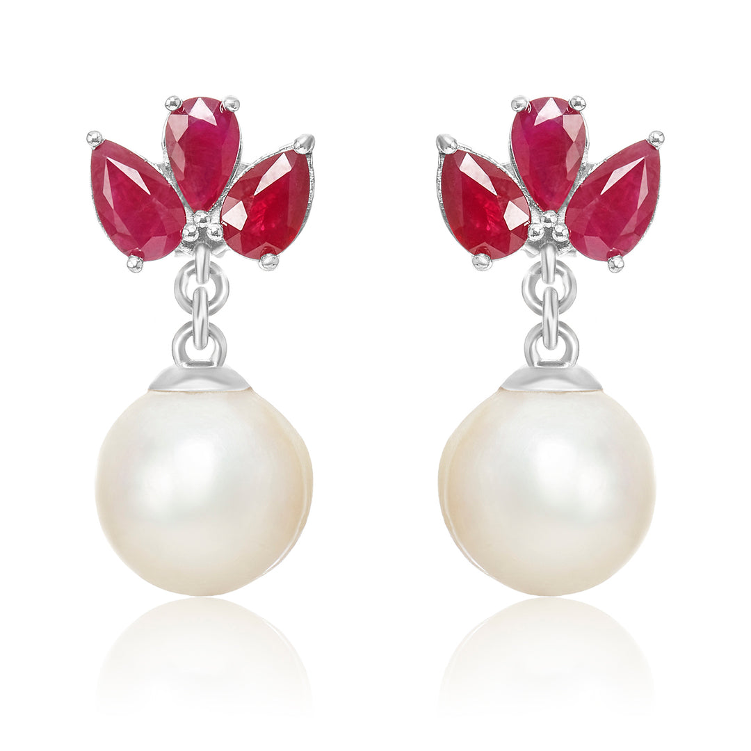 Marquise Ruby Pearl Earrings